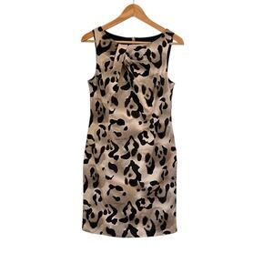 Ann Taylor Leopard Print Sheath Dress Sz 8 PETITE Drape Pleat Neckline